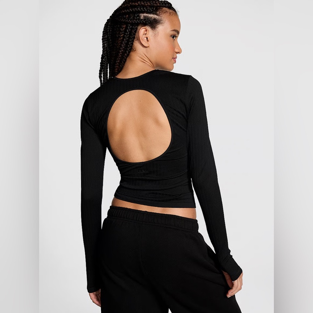 NWOT PINK Victoria's Secret Black Open-Back Seamless Top with Thumb Holes XXL